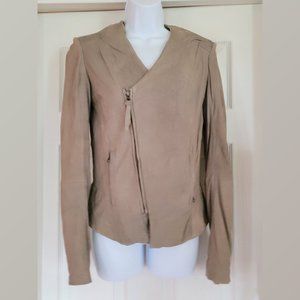 Y2K Vintage Improvd- tan/beige Asymmetrical leather suede jacket